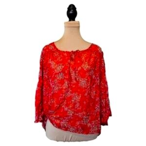 Pins And Needles Urban OutfittersWomen's Red Flower Sheer Tie Up  Blouse